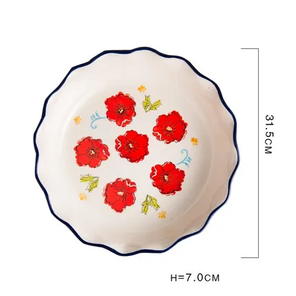 ANTOWALL керамическая посуда красный цветок рисовое блюдо форма для выпечки для духовки бытовой большой суповый горшок бинауральные вареные рыбные тарелки - Цвет: 12inch pie plate