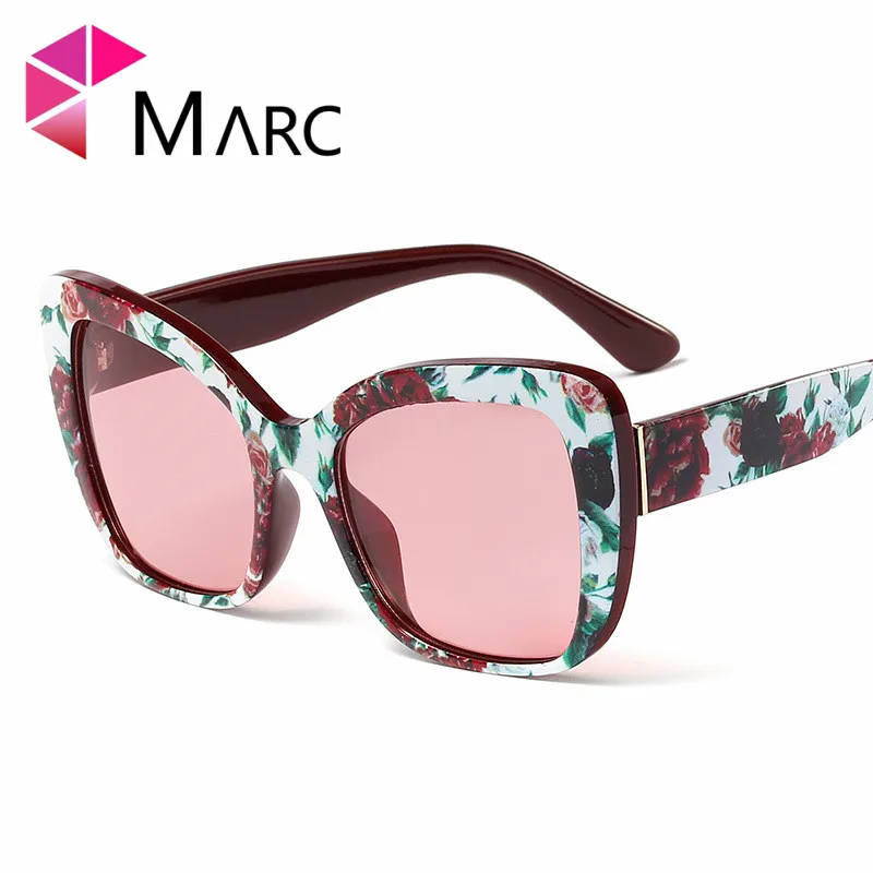 

MARC 2019 New Lens Sunglasses Women Glasses Men Style Sun Glasses Color Brand Designer Square Resin eyewear Flower Red Gradient