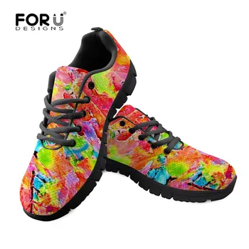 

FORUDESIGNS 2019 Fashion Women Mesh Sneakers Mix-color Graffiti Printing Casual Shoes Lace Up Girls Students Chaussures Femme