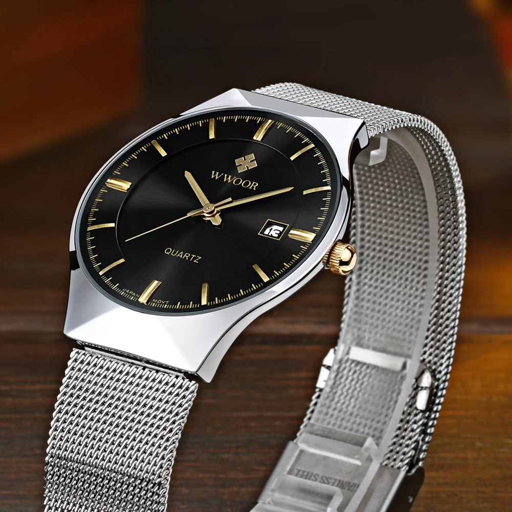  2019 WWOOR Mens Watches Brand Luxury Waterproof Ultra Thin Date Quartz Watch Men Sport Clock Free B