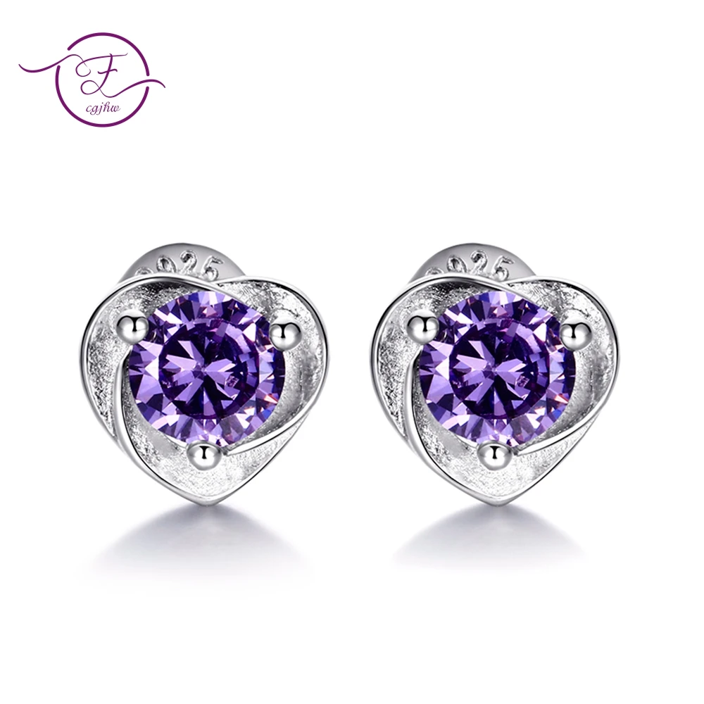 

FCGJHW Heart Shape Natural Purple AAA Zircon Earrings Genuine 925 Sterling Silver Stud Earrings For Women Fine Jewelry Gift