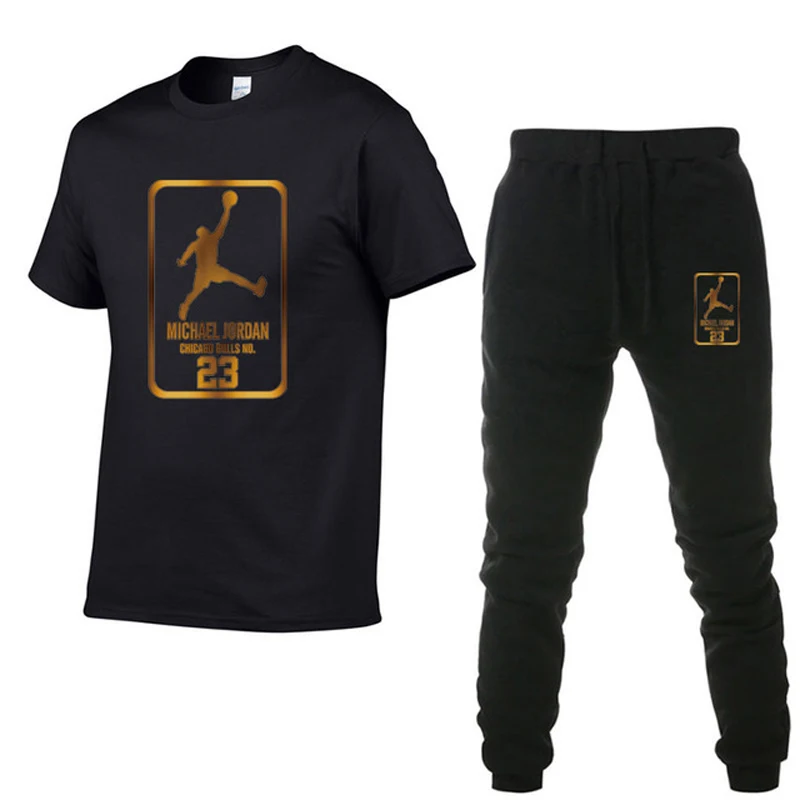 

23 Jordan print T-shirt youth Summer New cotton Short Tees Trousers Gym jogging suit brand clothing Factory direct free express