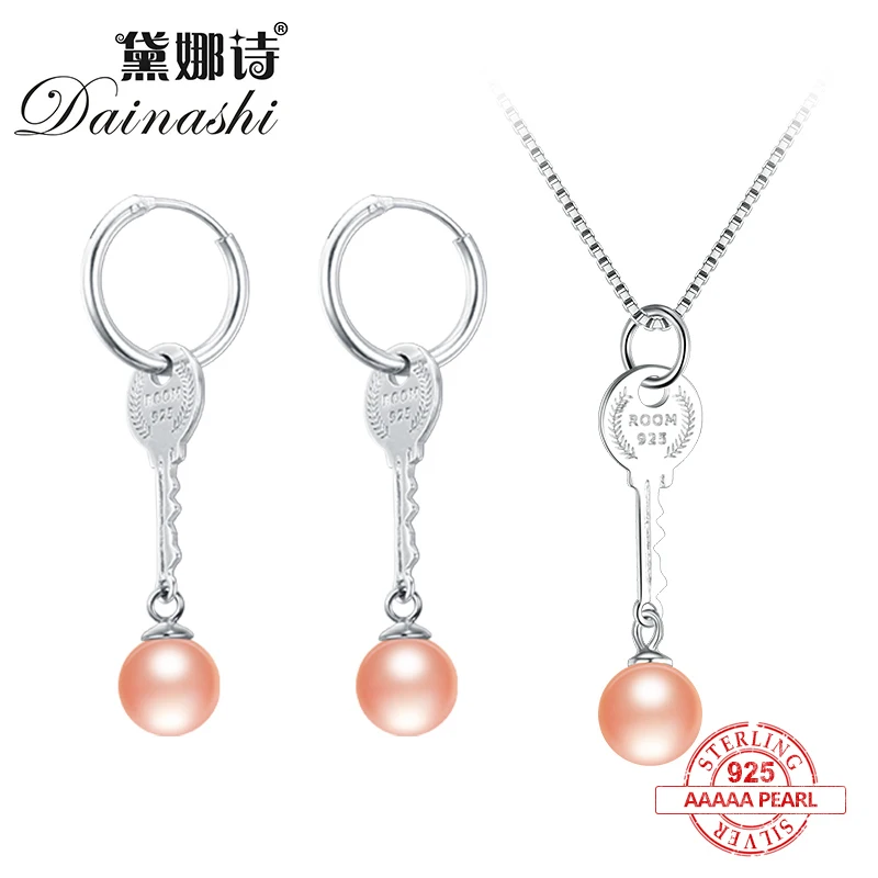 

Dainashi 925 Sterling Silver Set Pearl Sets with Key Pearl Drop Earrings and Key Pearl Pendants Real Pearl Jewelry for Women