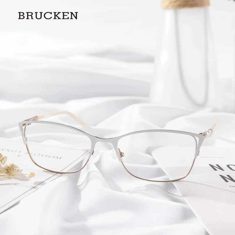 Металлическая оправа для очков женские оптические очки белые в форме "кошачий глаз" женские очки# TWM7554C4