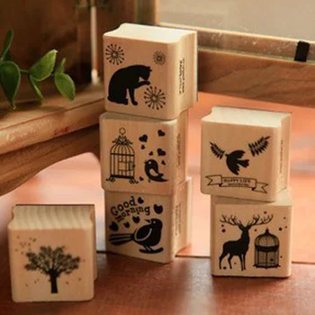

Lovely Animal Design Wooden Stamp Bird Cat Tree Deer Wooden Rubber Stamp for DIY Scrapbooking Album Decoration