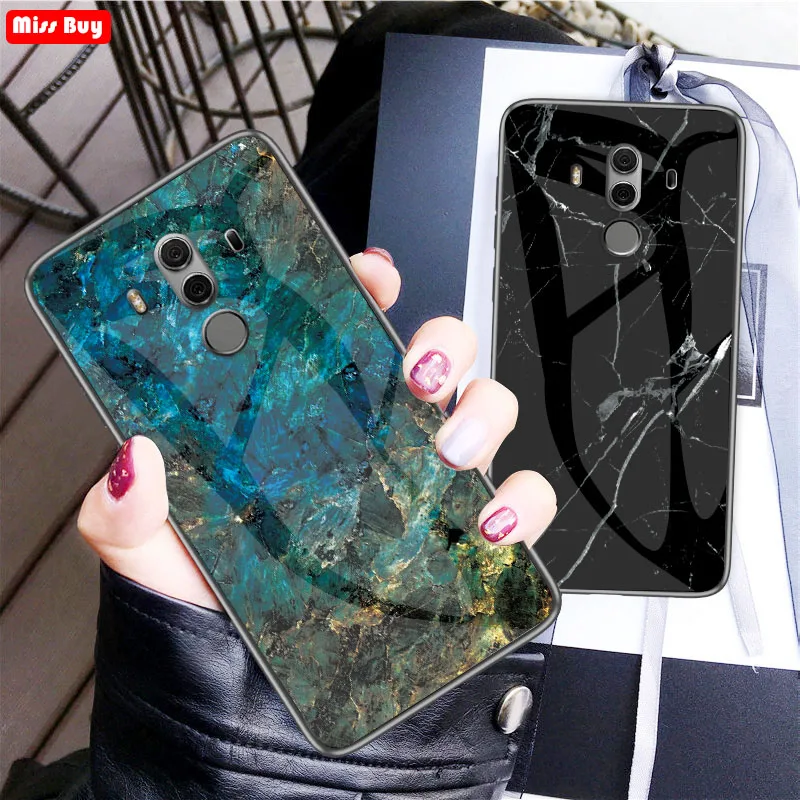 For Huawei Mate 10 Pro Case Marble Tempered Glass Phone Cases For Huawei Mate 10Pro Case Fundas Coque For Huawei Mate10Pro Cover -