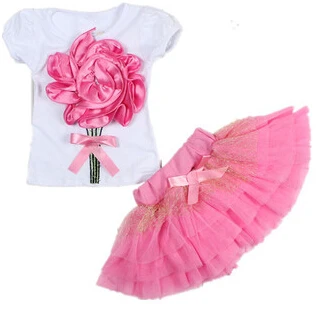 

Fashion Summer Kids Girls Tutu Dress Plus T-shirt Big Flower Decoration On Top Tulle Dress Kids meninas For Girls Tutu Dress