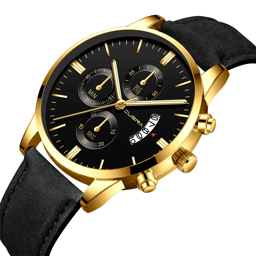 Saatleri мужские модные спортивные часы из нержавеющей стали, чехол с кожаным ремешком, Кварцевые аналоговые наручные часы, мужские часы, лучший бренд класса люкс@ 2