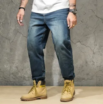 

Mens Relaxed Fit Long Jeans Plus Size Hip-hop Denim Jeans Men Letter Embroideried Large Size 40 42 44 46