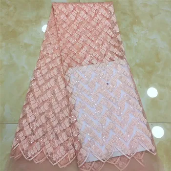 

Latest African Lace 2019 Design French Tulle Lace With Sequins Nigerian Embroidered French Lace Fabric For Wedding dress x83-20