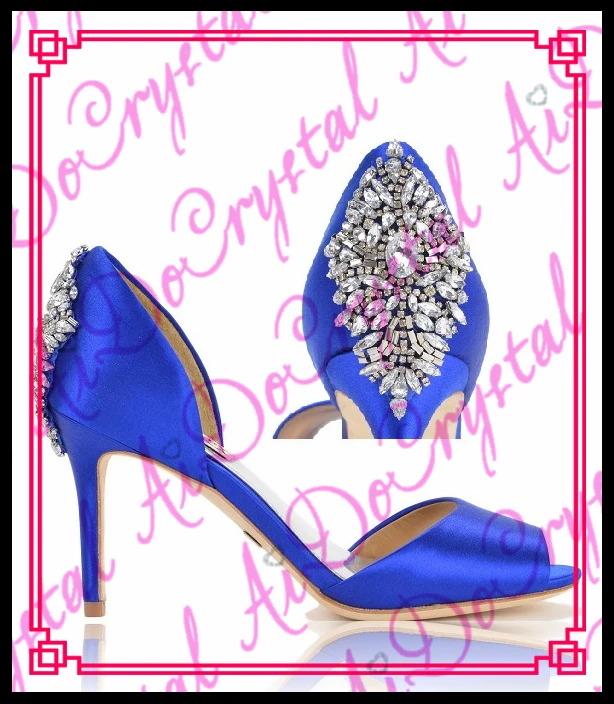 Aidocrystal Ручной Royal Blue Атласная Открытым Носком Горный Хрусталь Назад Свадебные