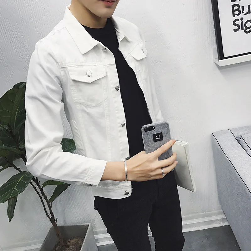 2019 TANG Men Jean Jacket Streetwear Slim Men Denim Jacket Fashion Mens Jackets and Coats White