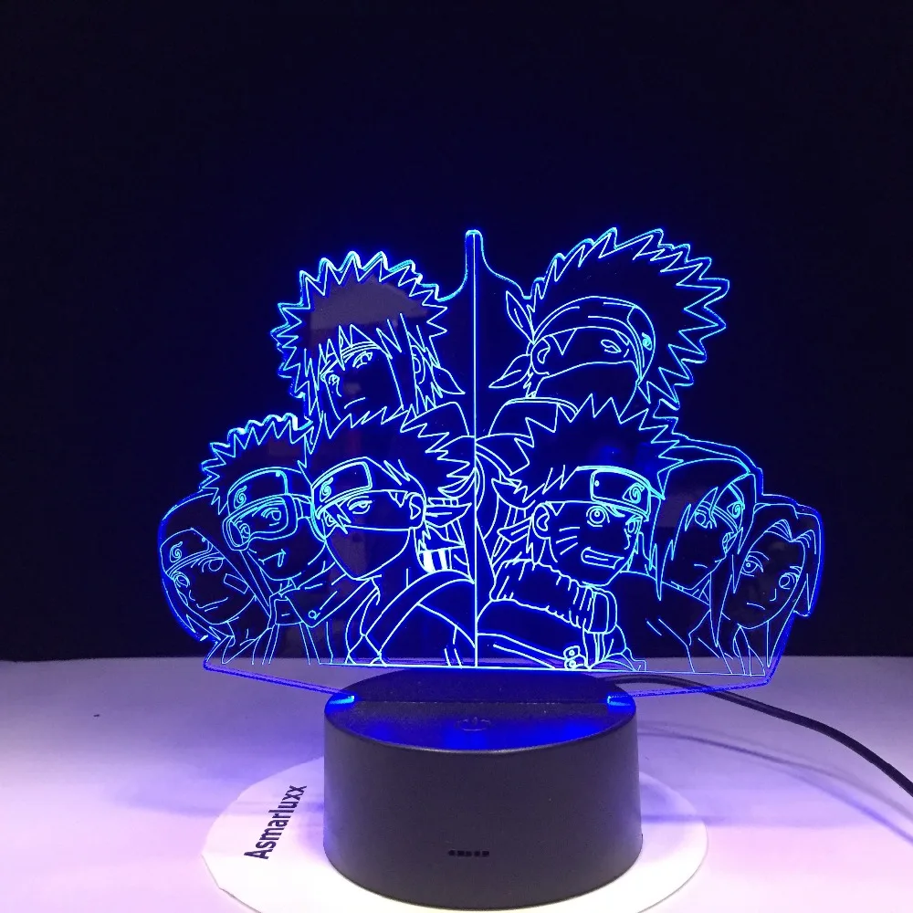 Наруто команда Какаши Минато Саске ObitoNight 3D светодиодный светильник 7 цветов меняющийся домашний декор настольная лампа визуальный Ночной светильник сенсорный пульт дистанционного управления