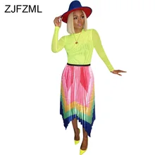 Контрастная Сексуальная юбка больших размеров для женщин радужные в горошек полосатая плиссированная юбка с принтом уличная Высокая талия средняя удлиненная юбка