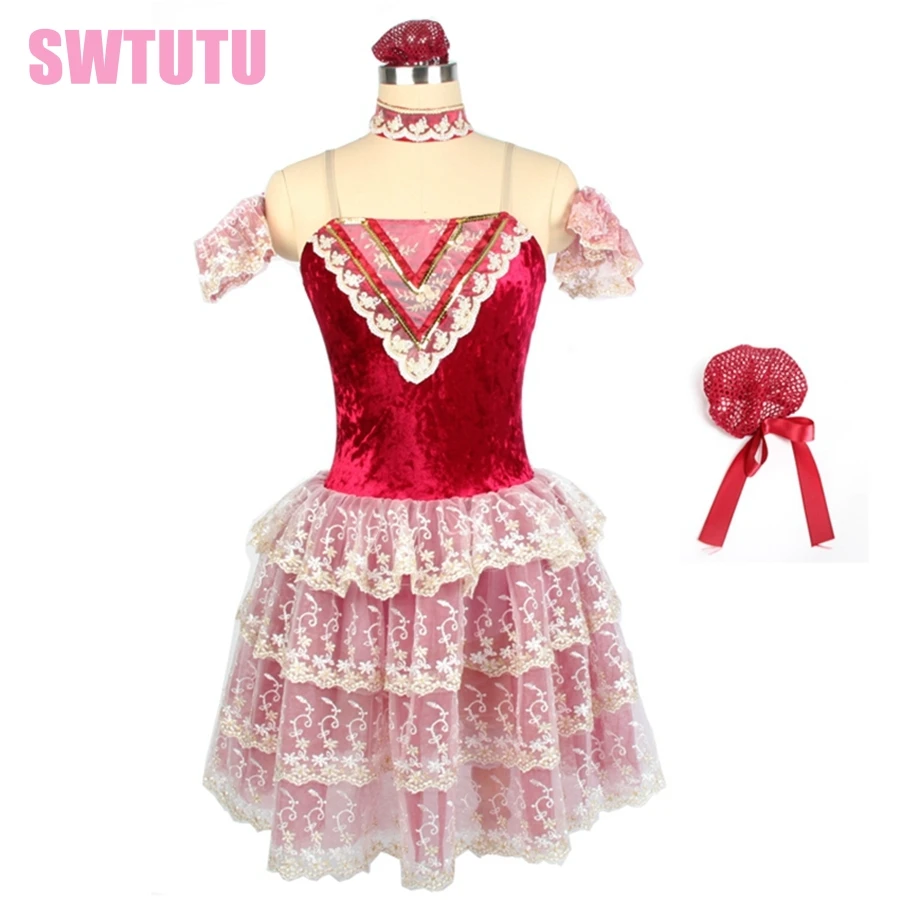 BurgundyDiamond velvet bodice giselle romantic performance dance tutu Child  dress ballerina BL0110