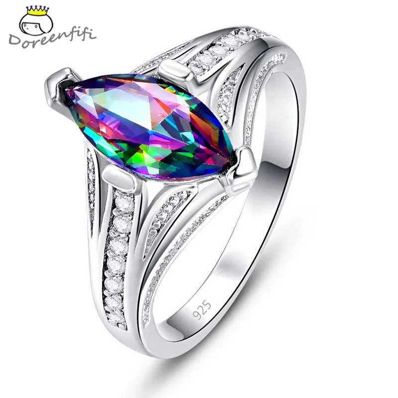 

New Arrival Oval Heart Cut Design Multicolor & Purple White CZ 925 Sterling Silver Ring Fashion Women Jewelry Gift Size 6 7 8 9