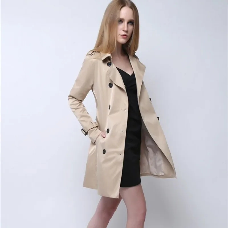 Double Le Fit Slim Manteau Ceintures Khaki Tournent Vers Automne Trench vent Bas Coupe Dames Bureau Breasted Femmes Long Kaki Tranchée wqZ5EI