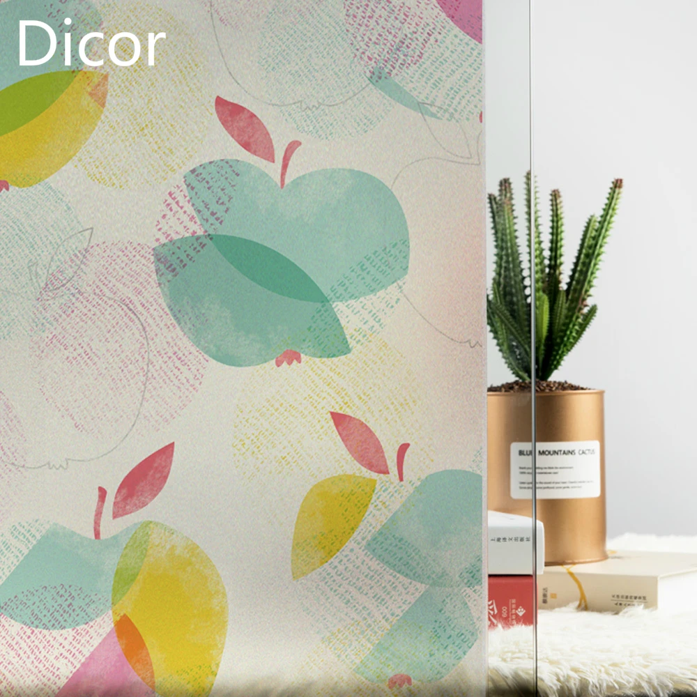 

200cm DICOR Brand Rainbow Fruit Glass Window Privacy Films No Glue Anti UV Bathroom Door Film Living Room Home Decor BLT1561