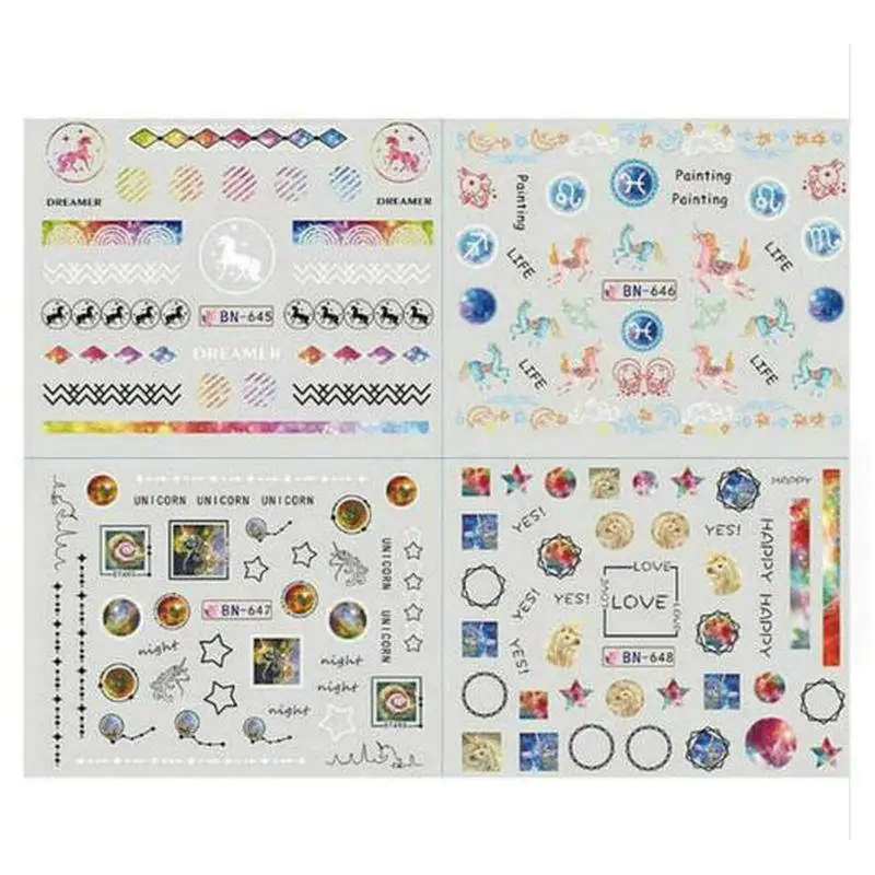 

12pcs Unicorn Geometric Galaxy Color Nail Decor Sticker DIY Jewelry Pendant Accessories Handmade Charms Cartoon Paster Stuff Art