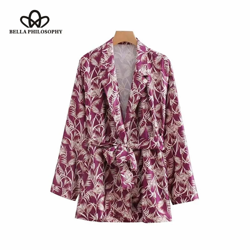 

Bella 2018 Autumn Elegant Retro Flower Leaves Print Kimono Coat Jacket Lace Up Sashes Cardigan Tops Ladies Casual Loose Outwear