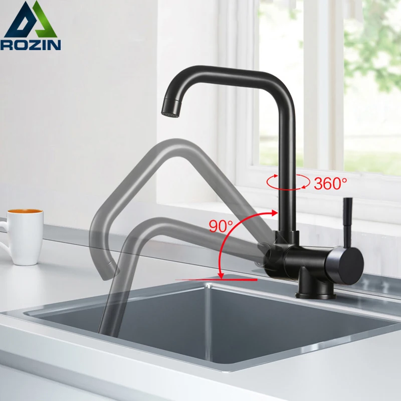 Inner window Kitchen Rotating Faucet Folding Down Hot Cold Water Faucet Black Low Window Kitchen Mixer Faucet Single Handle kitchen sinks for sale