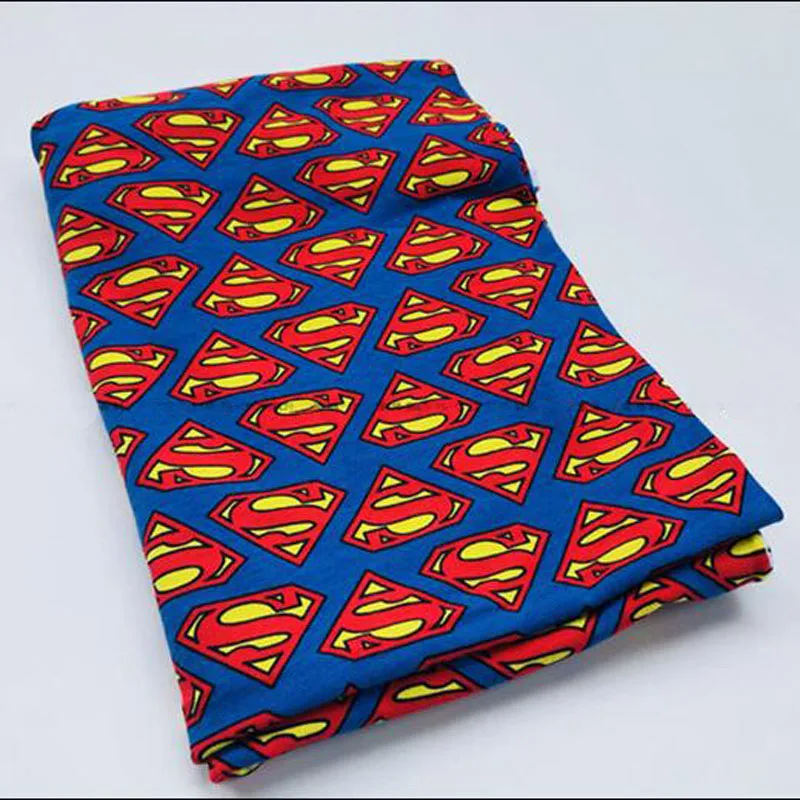 Новинка лайкра ткань мультфильм Мстители Супермен хлопок/лайкра трикотажная ткань стрейч принт Супермена Ткань DIY шитье футболка одежда