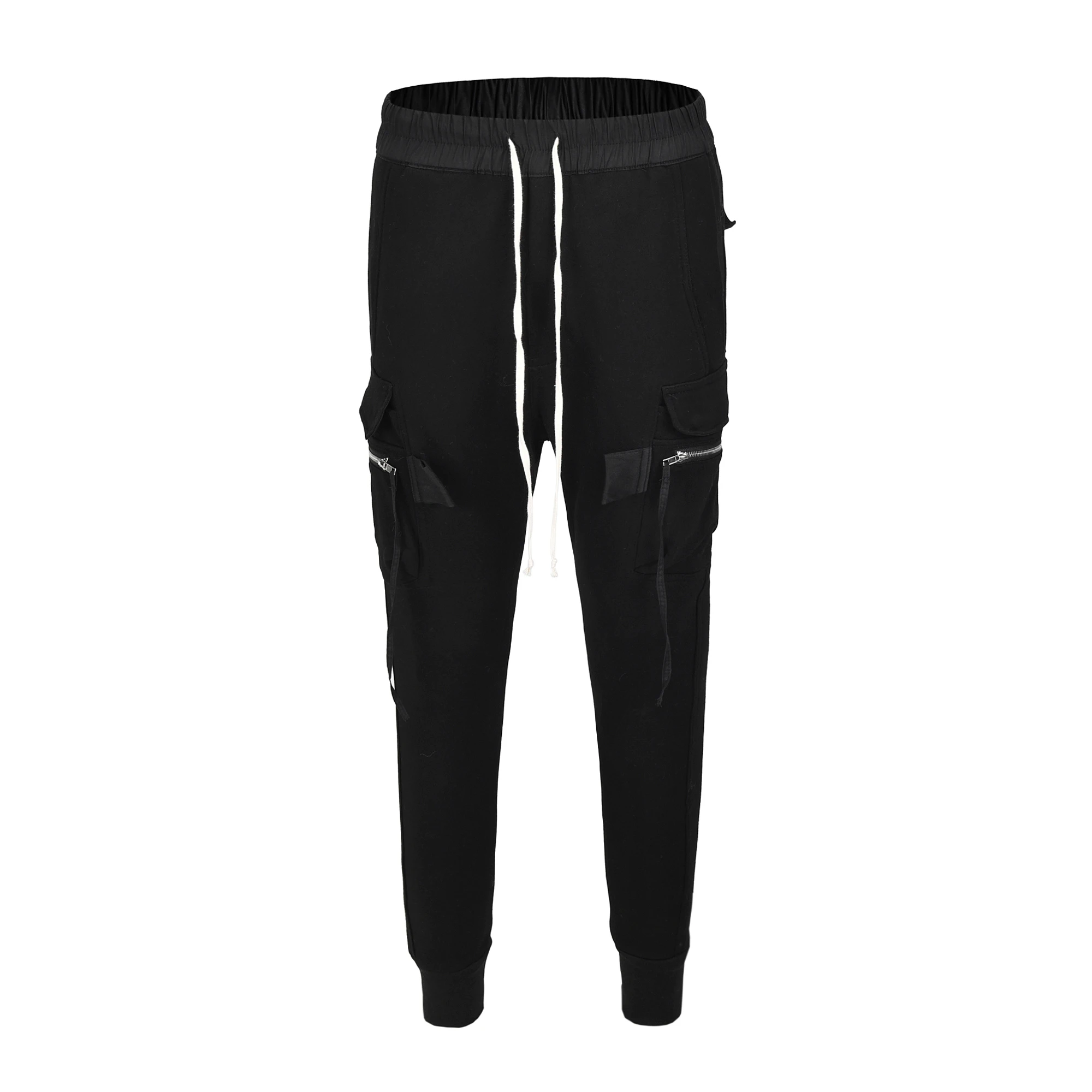 

RO Hip Hop Dance Black Streetwear Drawstring Elastic Waist Trousers Multi Pockets Sport Sweatpants Joggers Pants Men