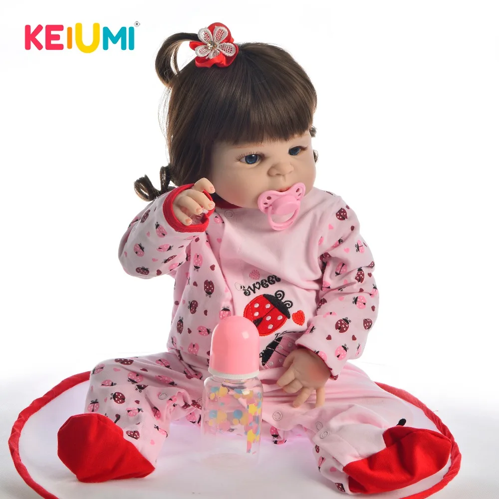 

KEIUMI Cute 23'' Silicone Reborn Baby Doll Curved Hair Boneca Reborn Girl Doll Full Vinyl Body Realistic Kids Playmates Toys