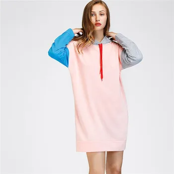 

Women Casual Long Hoodie Sweatshirt 2019 Autumn Winter Ladies Hooded Pullover Long Sleeve Contrast Pink Sweatshirt