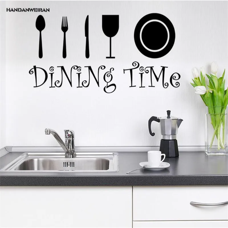 

1 PCS new creative tableware & dining time combination wall sticker for kitchen restaurant detachable wall stickers 25*57cm