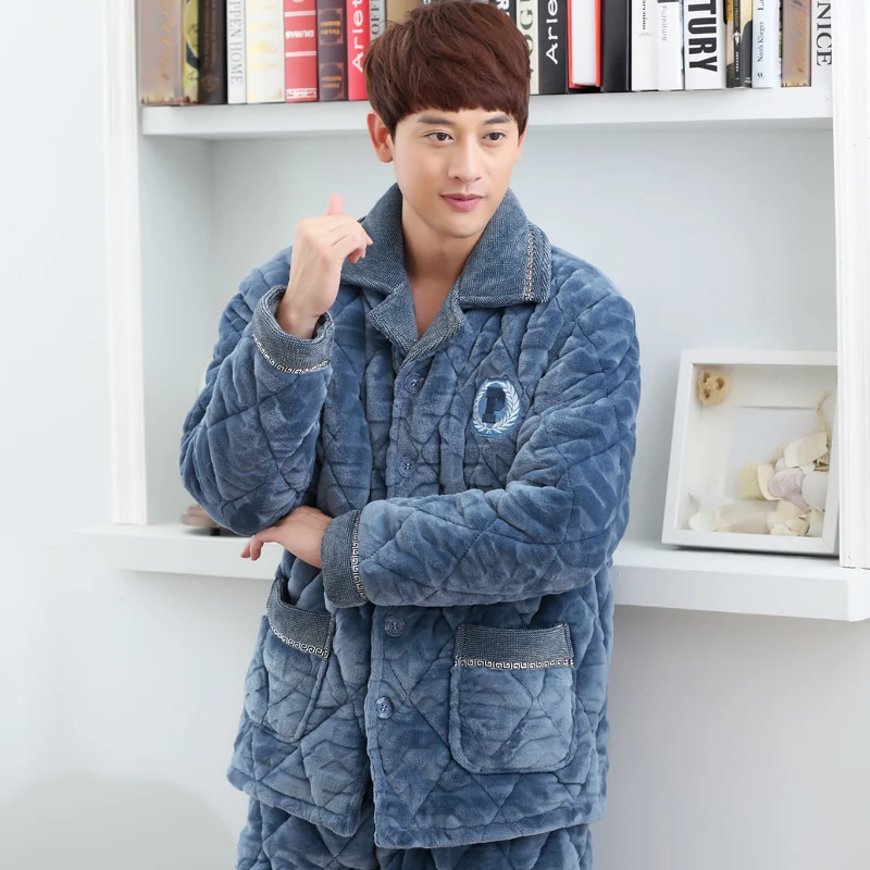 Hot Sale Pijamas Hombre Russia Winter Quilted Pajamas Men Aged Solid