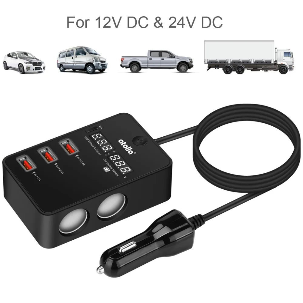 Atolla usb 30 hub Splitter cargador de coche 120W 12 V/24 V mechero de coche a 3 adaptador de carga