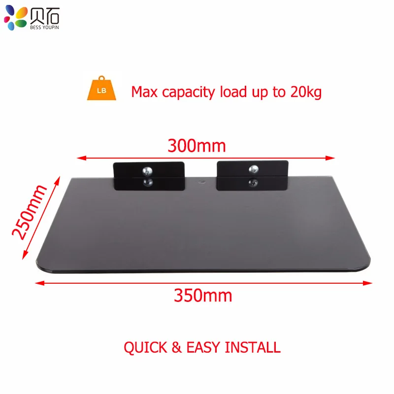 Universal Tempered glass Wall-Mounted AV Shelf DVD Wall Hanging Bracket Set Top Box Mount Digital TV Shelf Max Support 20kg Universal Tempered glass Wall-Mounted AV Shelf DVD Wall Hanging Bracket Set Top Box Mount Digital TV Shelf Max Support 20kg