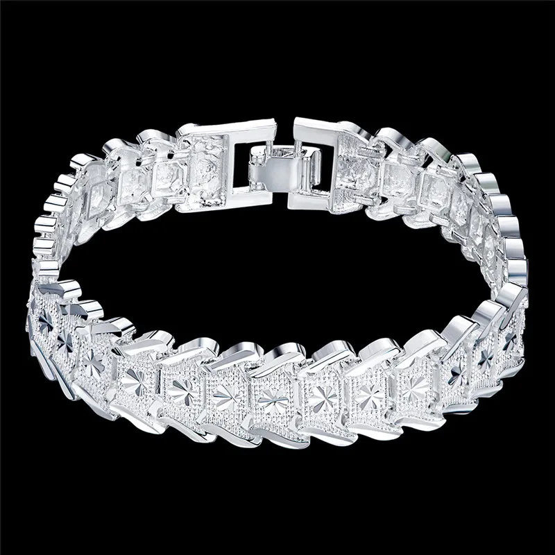Серебро 925 подлинное ювелирное изделие звено цепи браслеты для женщин мода широкий жесткий браслет Femme браслет Beleklik украшения