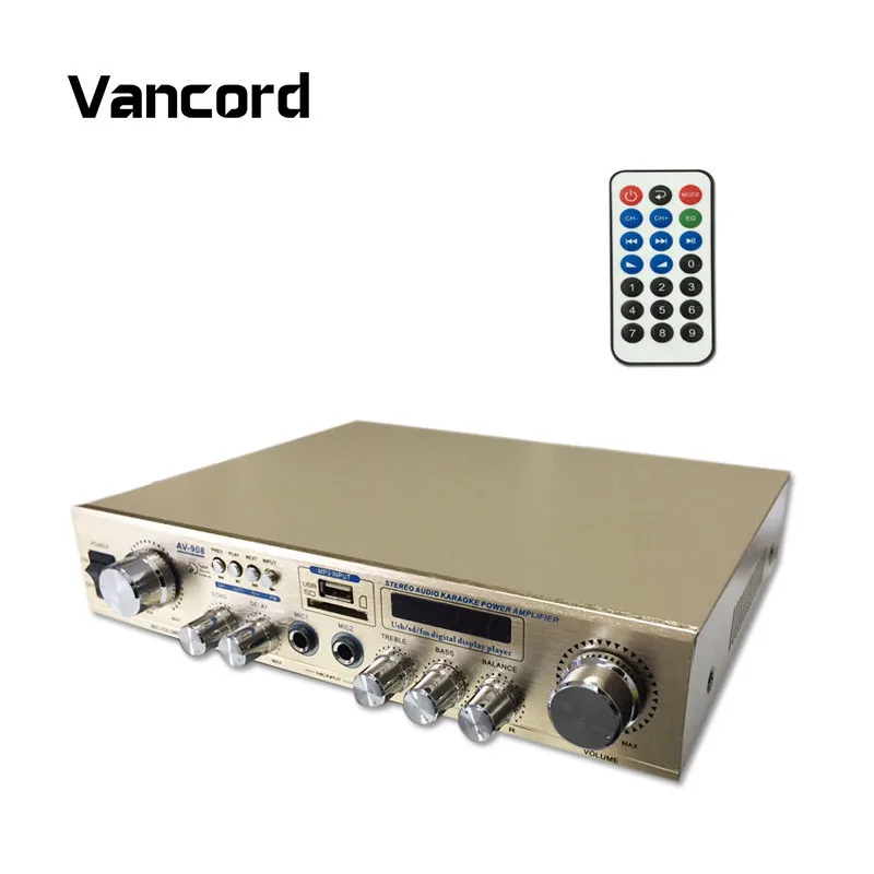 Vancord Original Design Amplifier Portable 12V HiFi Audio Amplifier Support FM SD USB Input With Remote Control AV-908 (11)