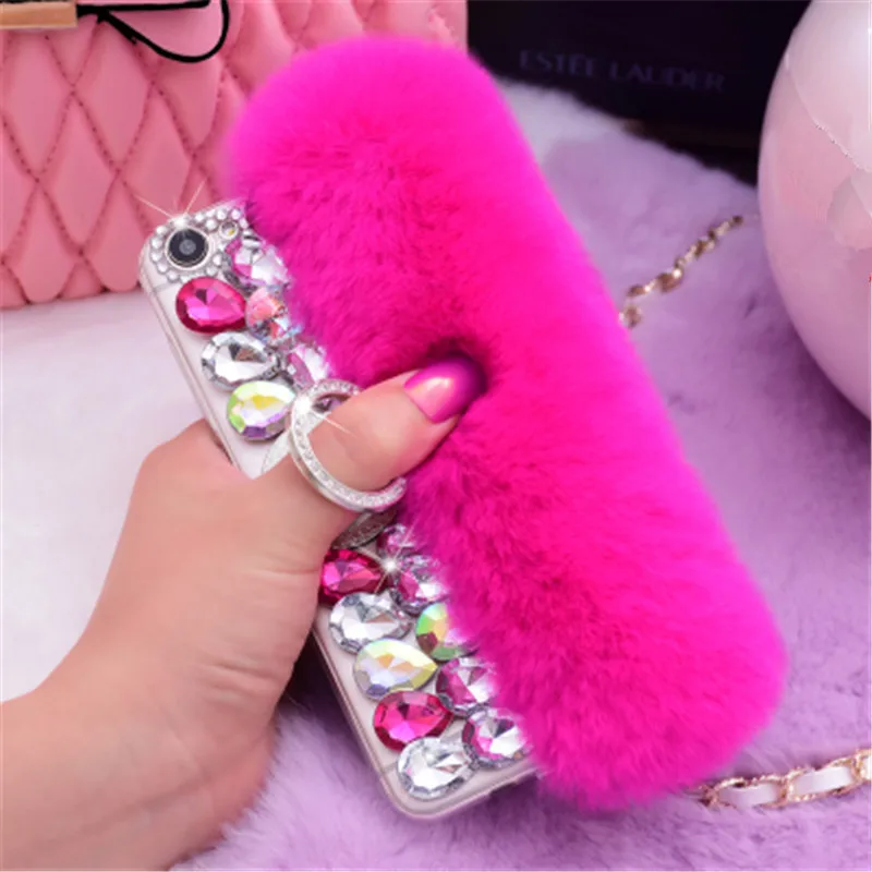

Luxury Rabbit Fur Case for Samsung Galaxy S10 Plus S7 S8 S9 N8 N9 Cover Fashion Bling Diamond Soft Furry Shell Plush Phone Cases