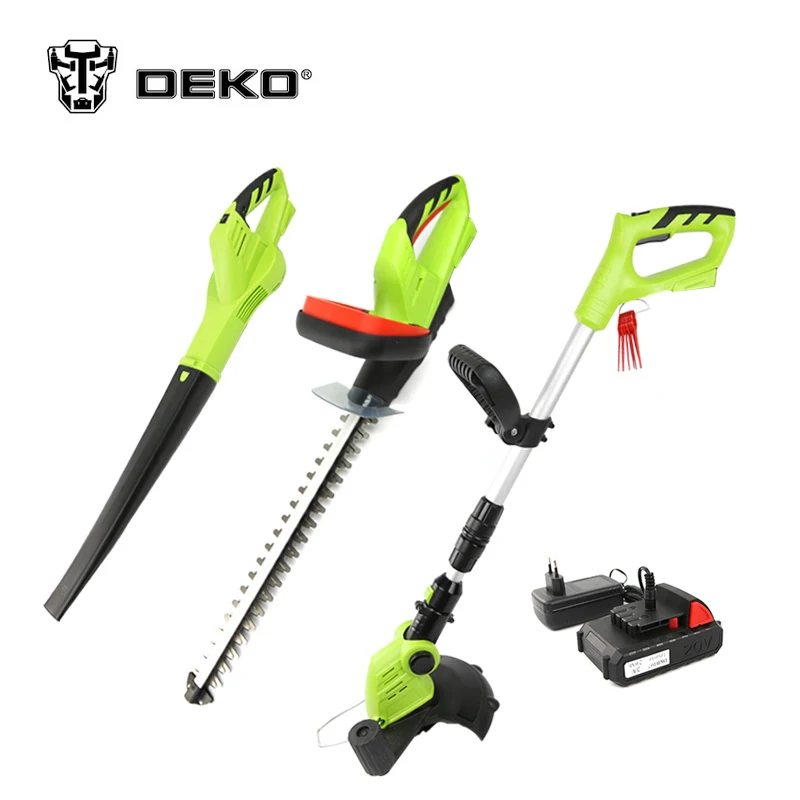 DEKO 3 In 1 20V 2000mAh Li-ion Battery Cordless Grass Trimmer Hedge Trimmer and Leaf Blower Garden Tool Set