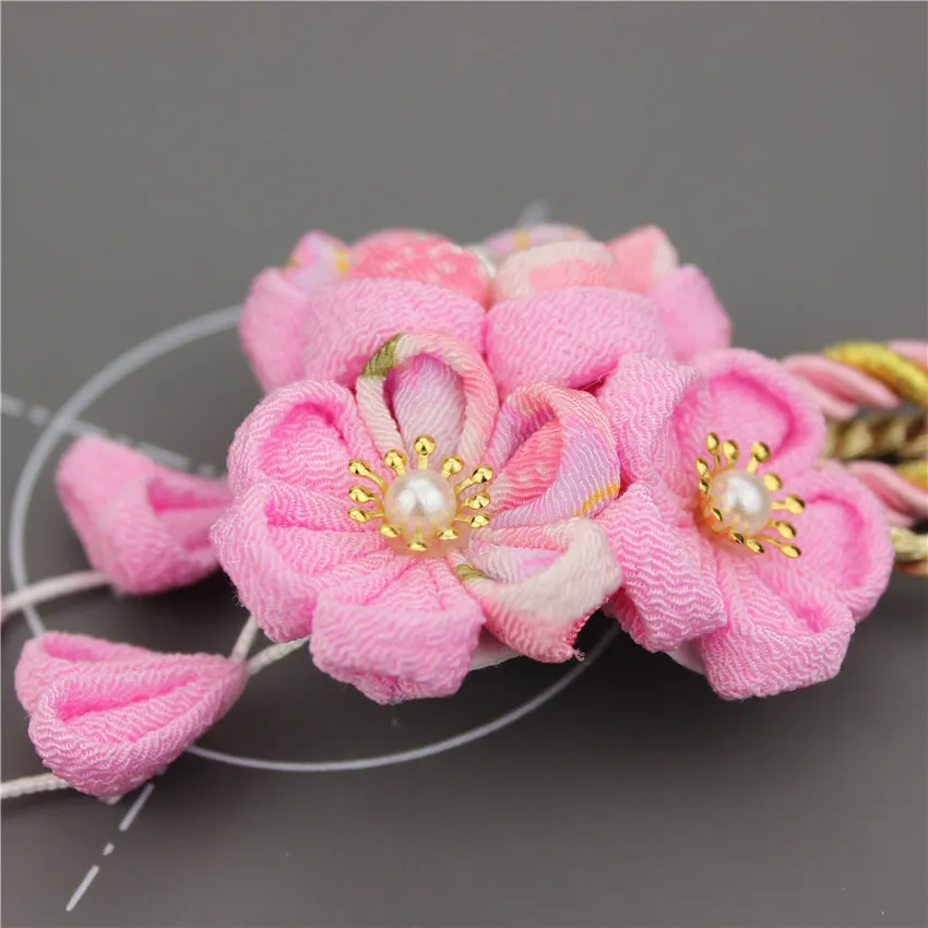 Estilo japonês tsumami kanzashi rosa vermelho sakura