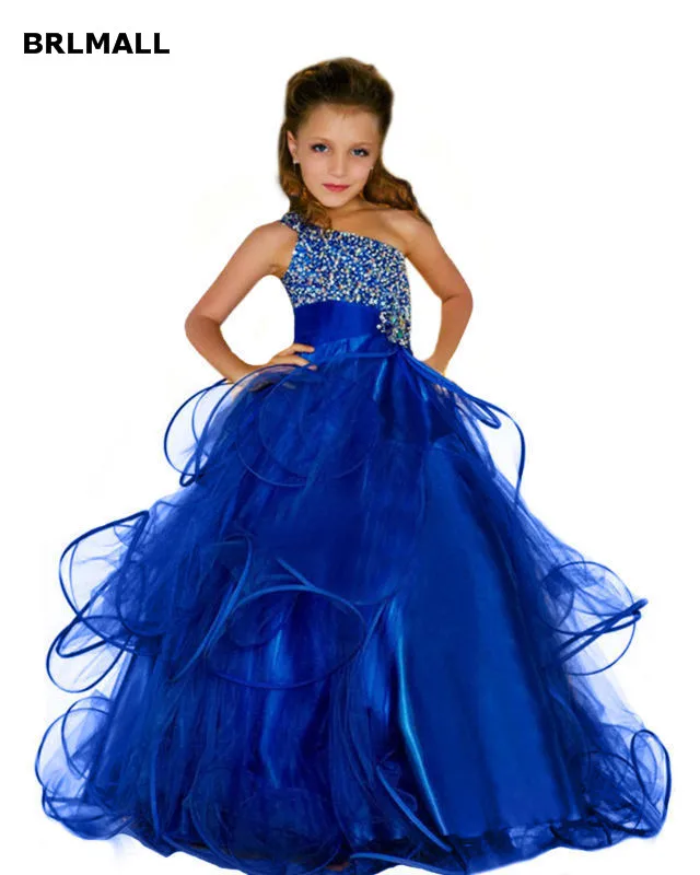 2019 Cute Flower Girl Dresses Floor Length Cheap One Shoulder Tulle Ruched Beading Crystal pageant dresses for girls | Свадьбы и