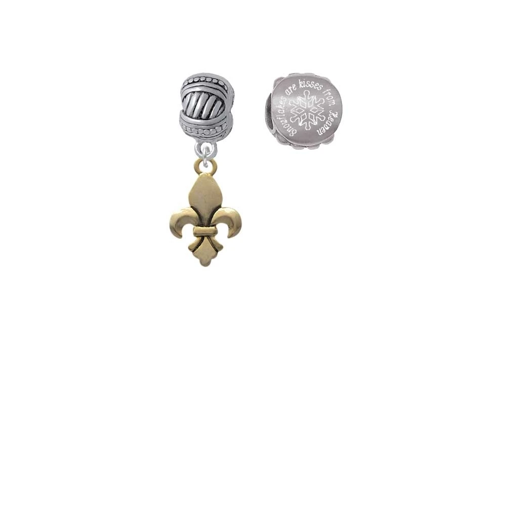 Goldtone Fleur de Lis Snowflakes are Kisses from Heaven Charm Beads (Set of 2)