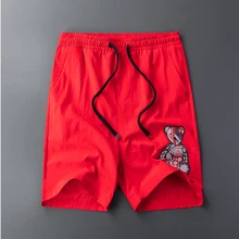 Летний американский дизайнер красный повседневные мужские пляжные шорты медведь короткие штаны с принтом мужские эластичные модные пляжные зеленые бермуды Masculino 513