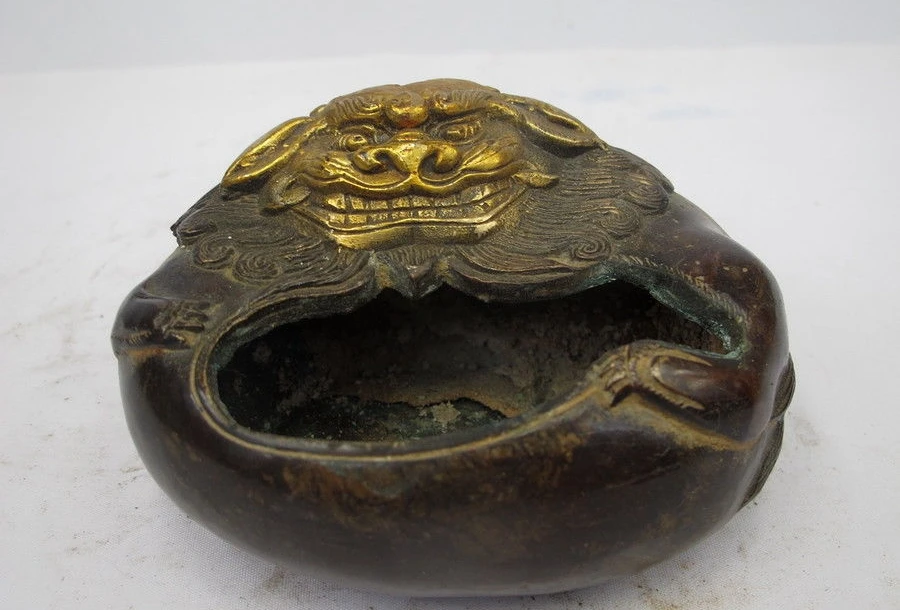 

Chinese Folk Bronze Gilt Fu Dog Lion Pixiu Beast Jar Pot Incense Burner Censer a(5.19)