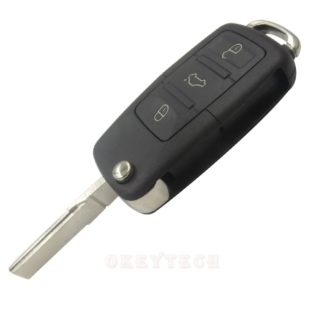 OkeyTech Флип дистанционный Автомобильный ключ оболочка для Volkswagen VW Jetta Golf Passat Beetle Polo Bora 3 кнопки Uncut Blade Пустой Брелок чехол