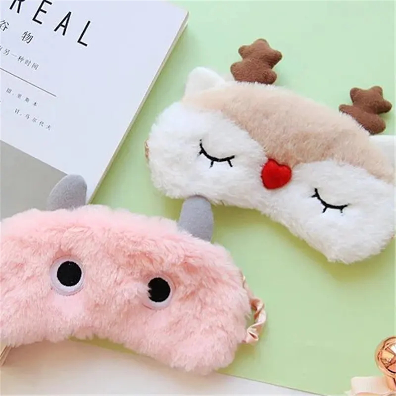 

Christmas Deer cute animal eye cover Plush Fabric Sleeping Mask Eyepatch Winter Cartoon nap Eye Shade drop shipping