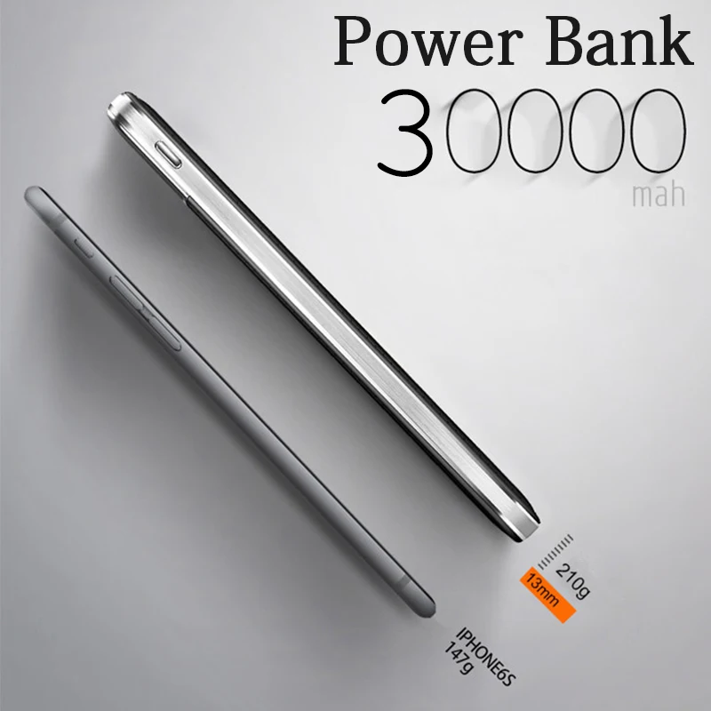 30000 мАч Мини Внешний аккумулятор повербанк 2 USB светодиодный power Bank портативный