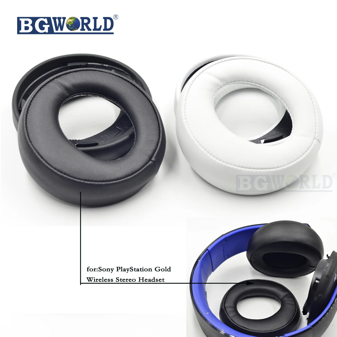 

BGWORLD Replacement Black white Ear Pads earpads Cushion For SONY Gold Wireless Stereo Headset PS3 PS4 7.1 L R Headphone Headset
