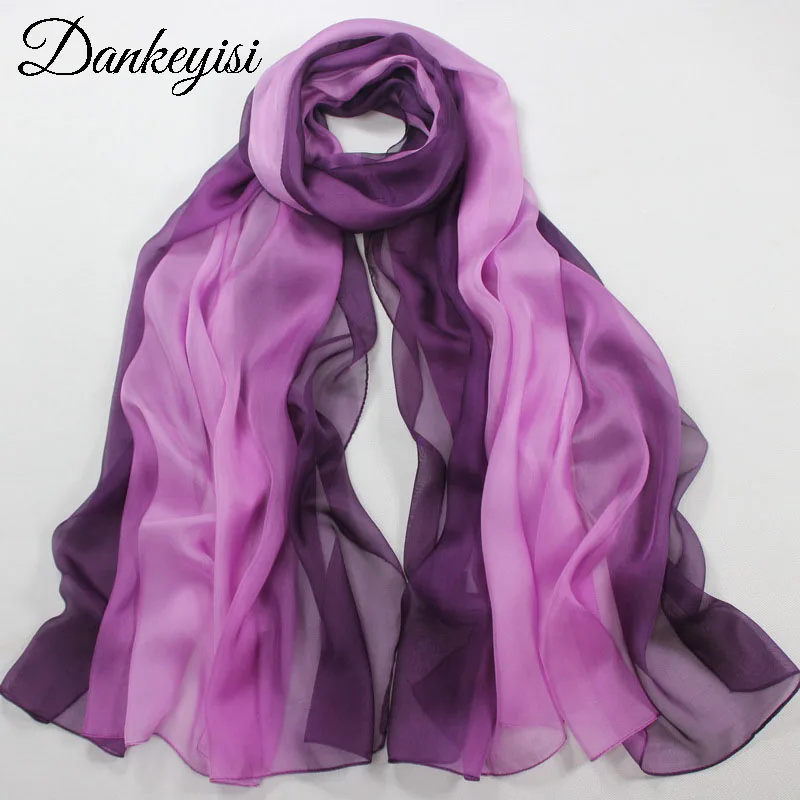 DANKEYISI чистый Шелковый шарф женский негабаритный женский шарф женский градиентный цвет модный параграф шали Foulards шарфы Бандана