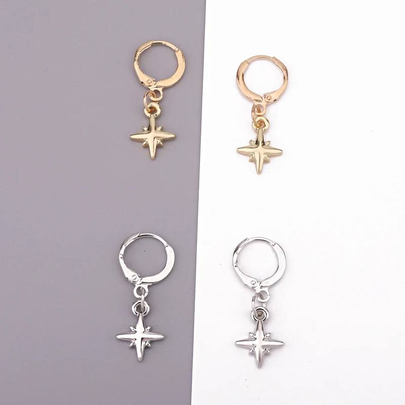 1Pair Cute Trendy Gold Silver Star Hoop Earrings Women Jewelry European Simple Chic Meteor Pendant Small Circle Earrings E244