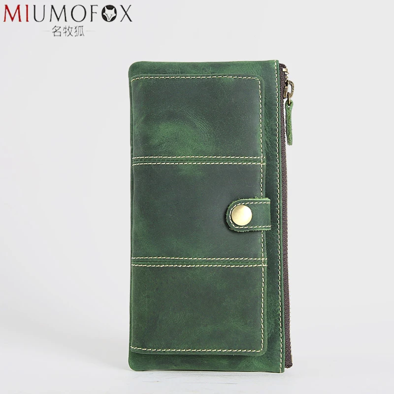 

Mens Retro Purse Genuine Leather Billfold Long Section of Men's Large Capacity Bag Buckle Cover Cowhide Men Wallets Women Purses