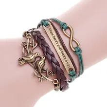 Where there is a will there is a way multilayer birds leather bracelets charm bracelet femme